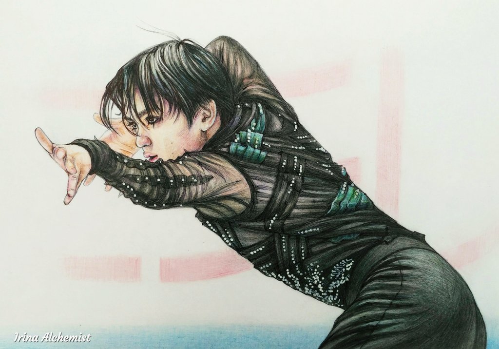 🖤💚✨ Colored pencils, black ballpoint pen, white gouache 🖋️✏️ #shomauno #宇野昌磨   #WeLoveYouShoma #fanart