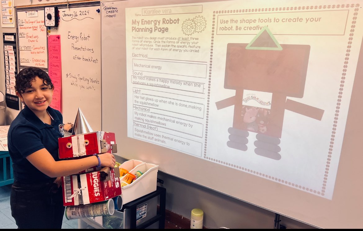 schools_uc's tweet photo. Roosevelt School:  Students in Mrs. Coloma's 3rd-grade class, 214, wrapped up their energy unit by creating robots!  This project helped them understand basic concepts of renewable energy, promote creativity in designing robots, and foster early interest in science &amp; technology. https://t.co/P5GP2fJlfb