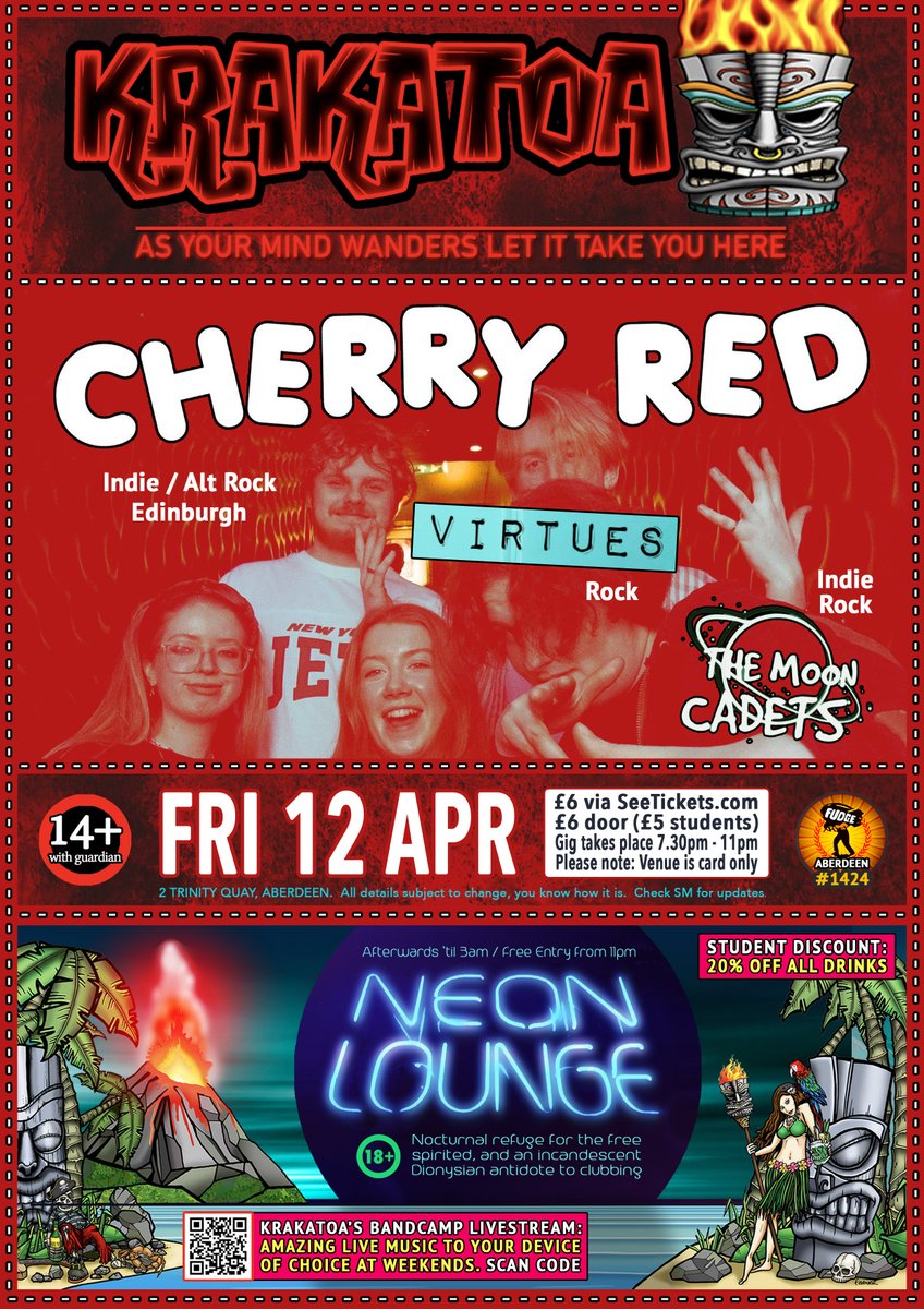 #CHERRYRED #VIRTUES #THEMOONCADETS

#krakatoabar #volcanictiki #fudgeaberdeen #neonlounge #divebar #notadive #harbourlife #seeninthedeen #abz #live #music #gig #bands #DJs #aberdeen #scotland