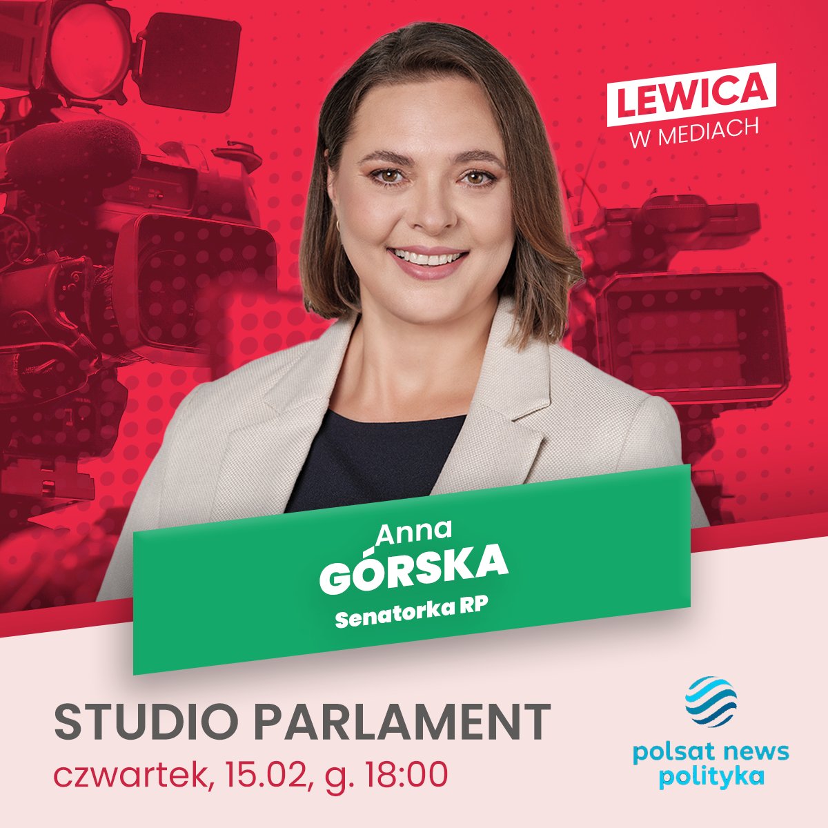 📺 Senatorka RP @AnnaGorska_PL dziś o 18:00 będzie gościnią programu #StudioParlament w @PNPolityka 

#LewicaWMediach