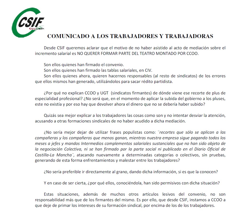 SSCSIFgeacam's tweet photo. Recientemente hemos recibido acusaciones de no asistir a un acto de mediación contra la empresa #GEACAM. 
Tienen razón. Aquí os lo aclaramos.
  Es un circo.
  No somos responsables.
  Nos parece muy sucio seguir jugando al enfrentamiento entre categorías.
  Queremos más mejoras. https://t.co/MoQN6WWqvL