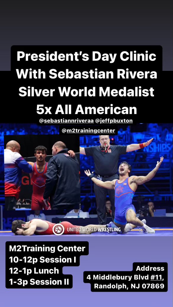 Presidents Day wrestling Clinic with Sebastian Rivera on February 19th! 

Click the link below to sign up, limited spots left! 
buy.stripe.com/28o01bbDceMBfc…