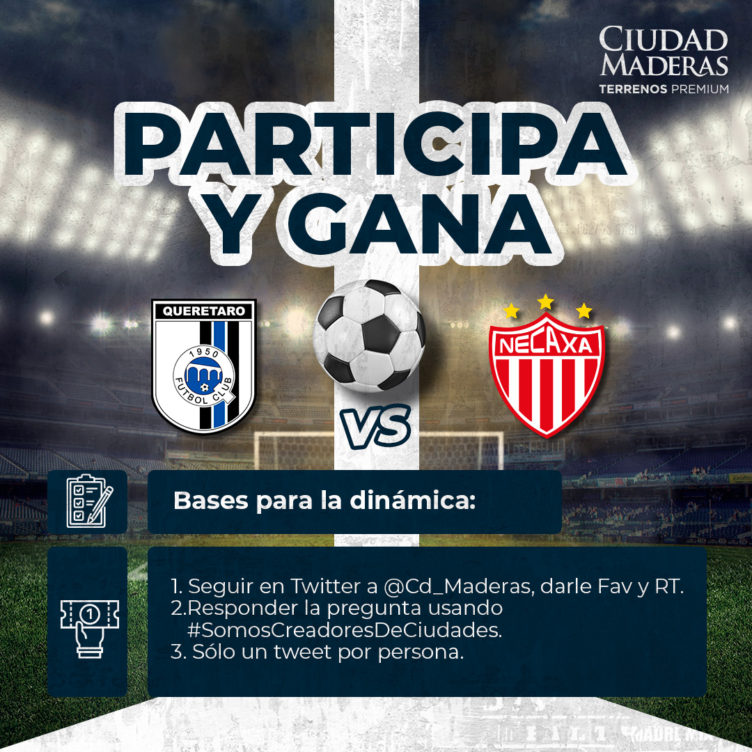 Participa y gana!

Sé el ganador de un pase doble para este gran encuentro  🎟⚽
Para ganar sigue las bases  y responde la pregunta👇🏻

¿Cuándo se inauguro el Estadio Corregidora?  ⚽🤩

Punto extra a los que sigan el pinterest de Ciudad Maderas pinterest.com.mx/ciudadmaderaso…