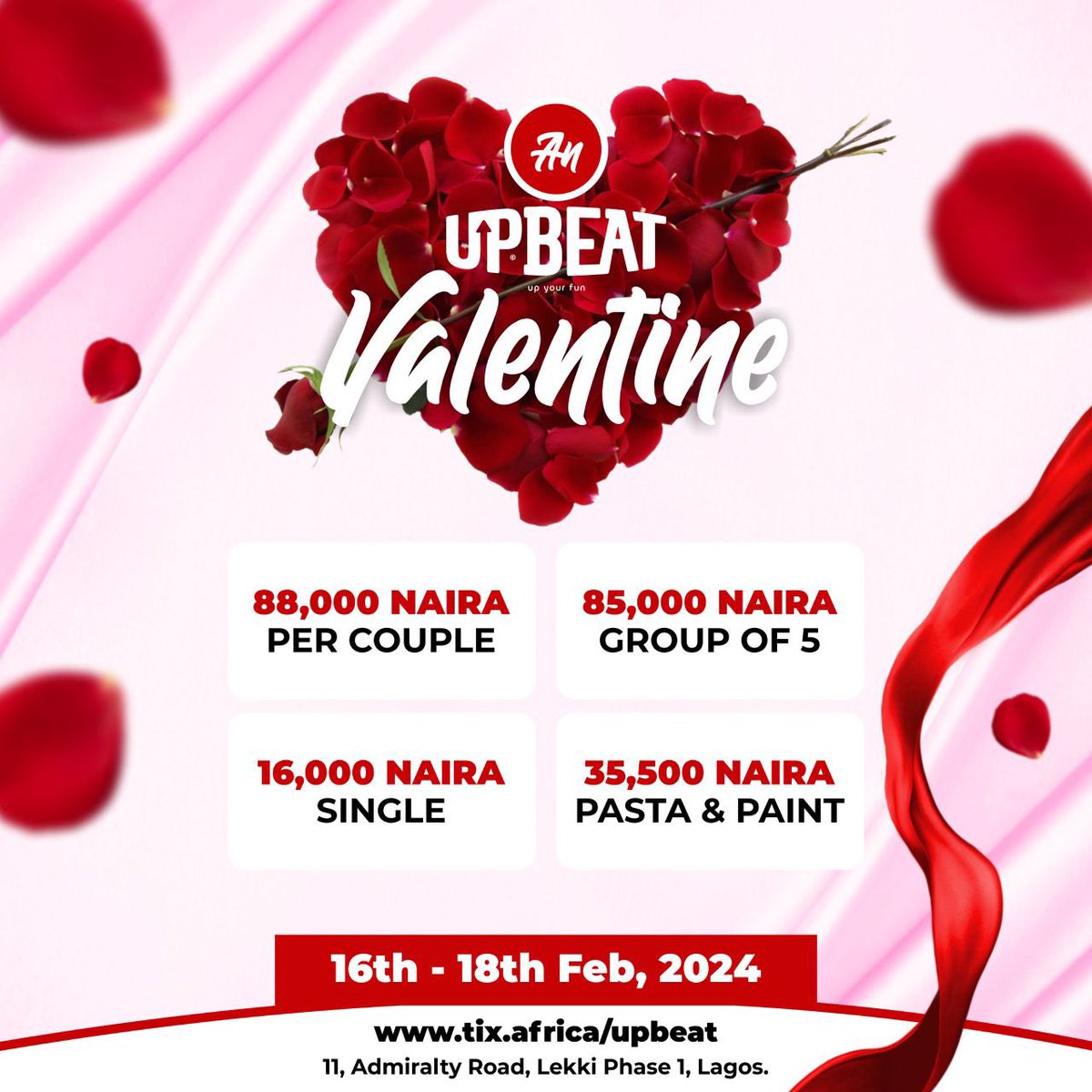 There are amazing activities and packages that are curated specifically  for lovers, singles, and group of friends at the @UpbeatCentre this Valentine season! 

You can also gift your friends and loved ones. 

#AnUpBeatValentine

tix.africa/upbeat