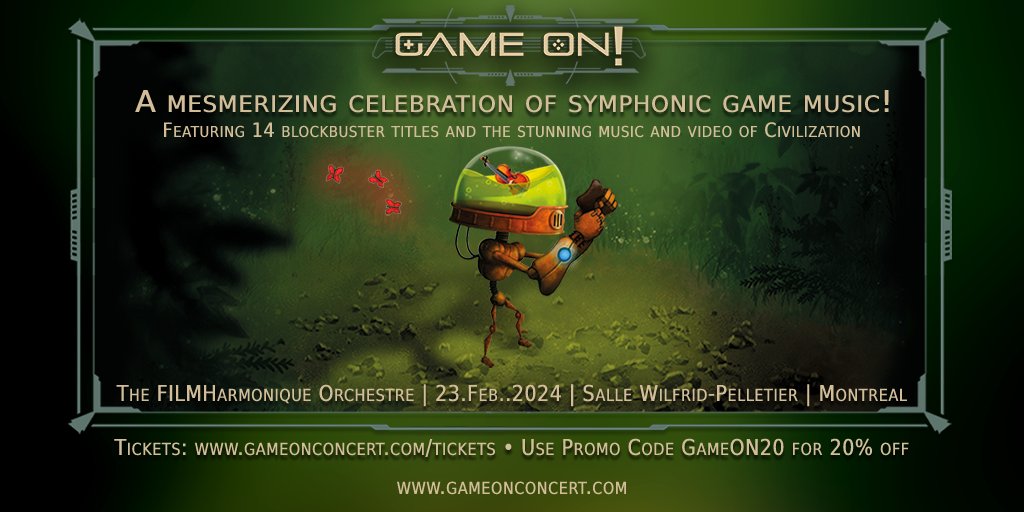 Geoff Knorr (@geoffknorr) on Twitter photo Just a little over a week until the Feb 23 <a href="/GameON_Concert/">Game ON! Concert</a> in Montreal.
20% off tickets with promo code GAMEON20!
gameonconcert.com Just a little over a week until the Feb 23 <a href="/GameON_Concert/">Game ON! Concert</a> in Montreal.
20% off tickets with promo code GAMEON20!
gameonconcert.com