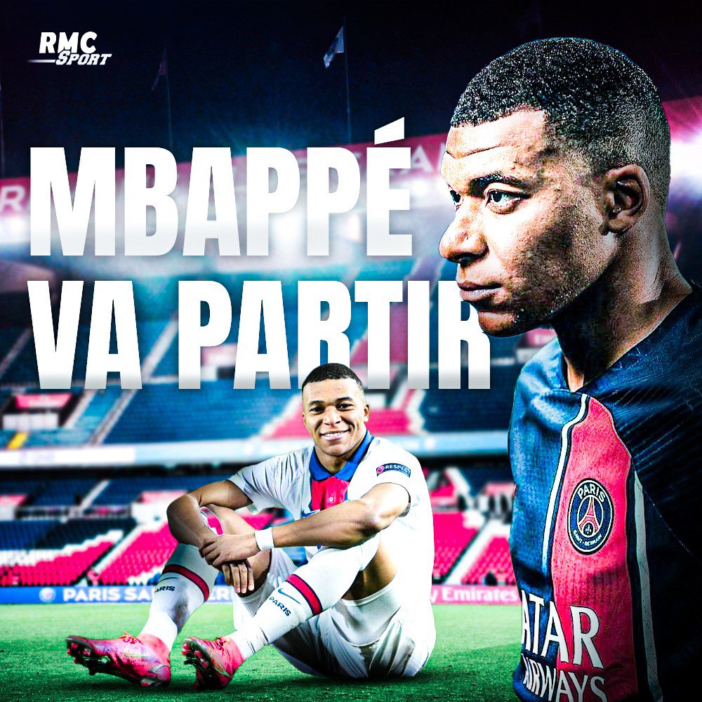 RMCsport's tweet photo. 🚨 INFO RMC SPORT : En fin de contrat en juin prochain, Kylian Mbappé a décidé de quitter Paris cet été. L'attaquant en a fait l'annonce au président parisien Nasser Al-Khelaïfi. 

https://t.co/4xEP6YOVKV https://t.co/EsfPB0fKY5