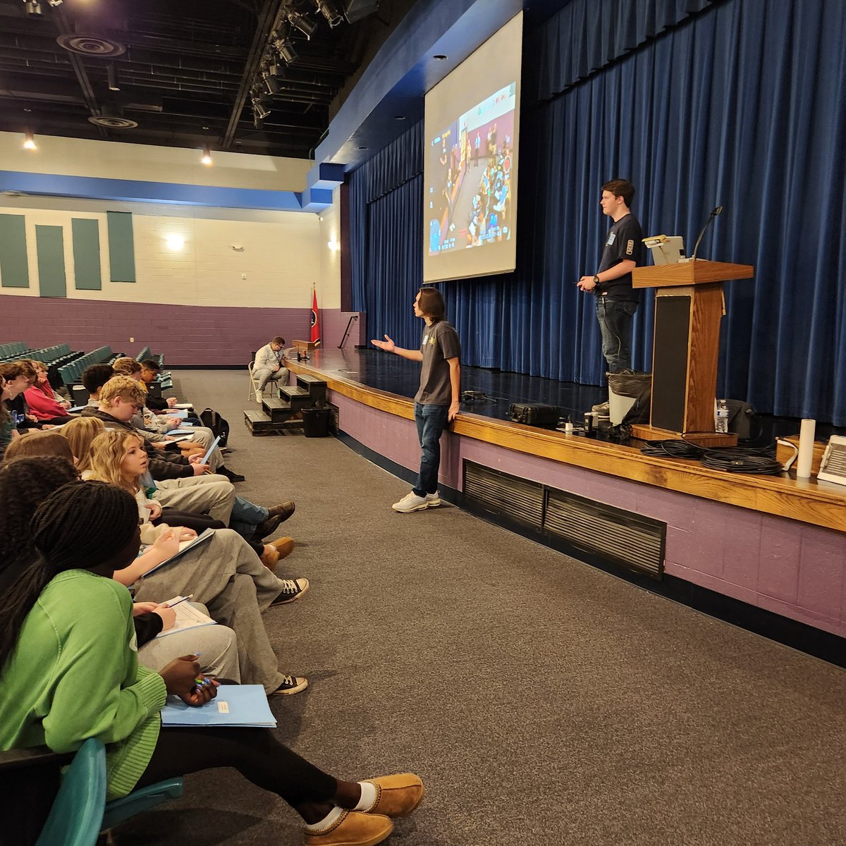Ian Bush and Will Millican sharing with Siegel Middle School 8th Grade students about the opportunities in our Aviation Flight and UAS Programs. Great job guys!