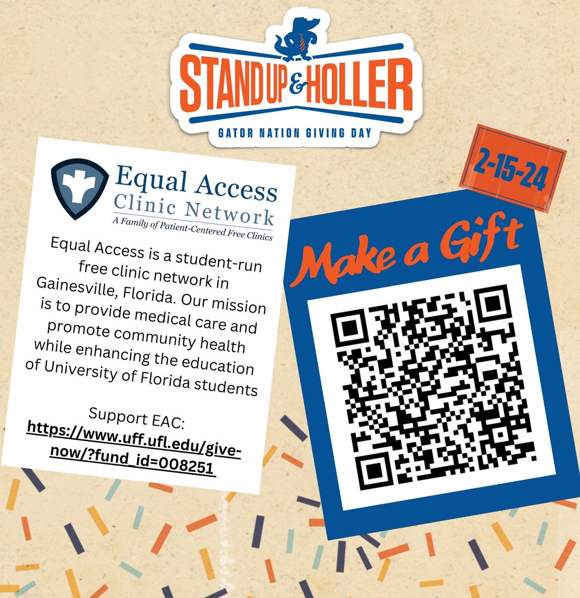 Equal Access is a fully STUDENT-RUN clinic network <a href="/UFMedicine/">UF Medicine</a>, one of the best experience in our training to become future physicians and leaders serving the community. 

Please consider supporting our education and services! 
uff.ufl.edu/give-now/?fund…

#AllForTheGators