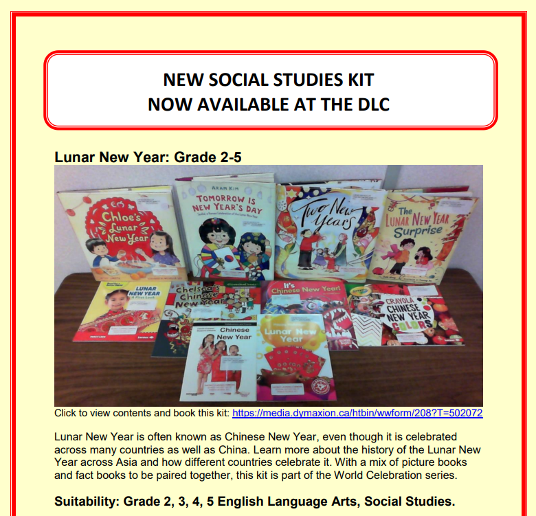 Check out our new World Celebration kit: Lunar New Year: Grades 2-5! tinyurl.com/6ze8w5c2 Suitability: Grade 2, 3, 4, 5 English Language Arts, Social Studies @SD57PG