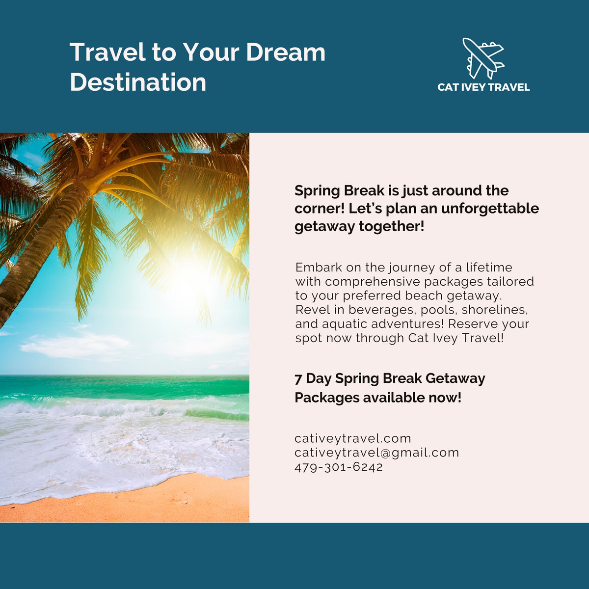 cativeytravel's tweet image. ✈️Ready for the ultimate Spring Break escape? Secure your dream getaway with Cat Ivey Travel today!🌴Save both time and money, and embark on your journey with peace of mind. Let's make your travel dreams a reality!⭐
#SpringBreakGetaway #CatIveyTravel #TravelWithEase #springbreak