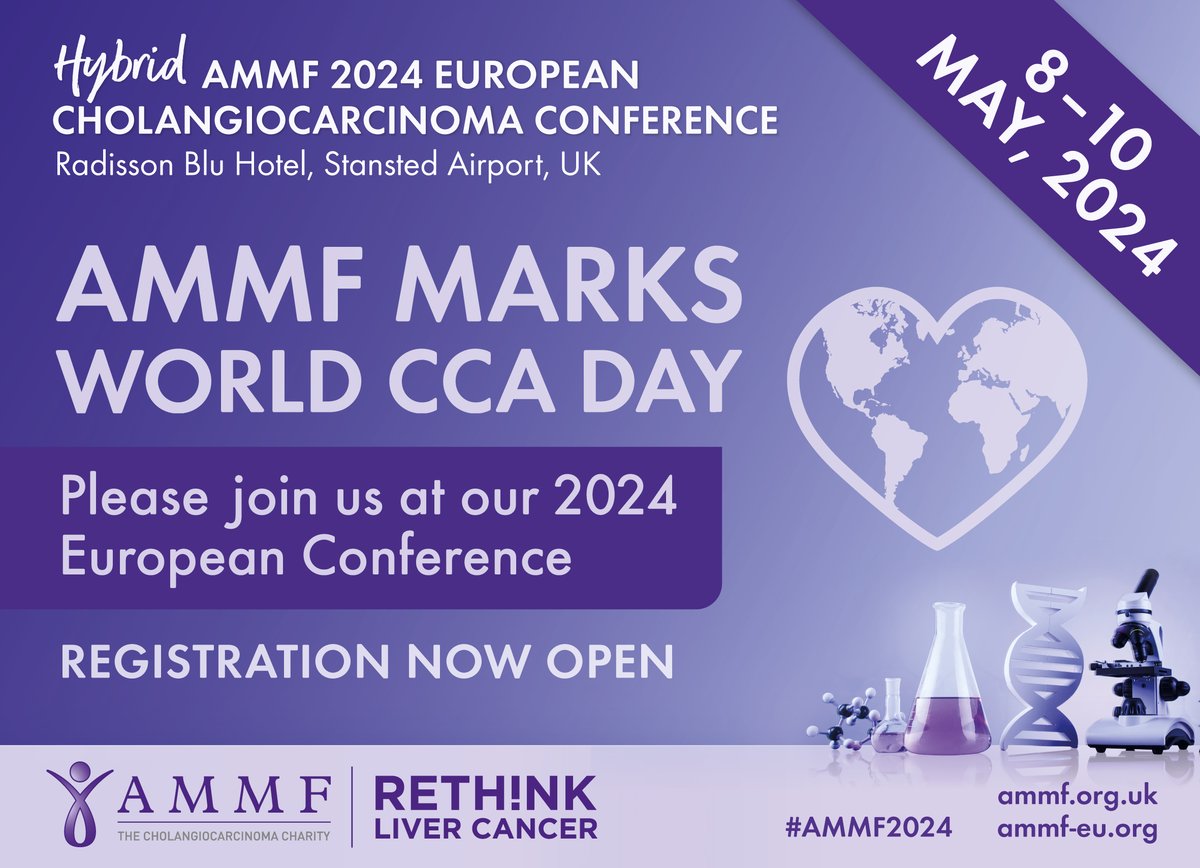 #AMMF is proud to mark this year’s World CCA Day. Join us to hear about the latest advances in CCA research, diagnosis, healthcare and more at AMMF’s Hybrid 2024 European #Cholangiocarcinoma Conference in London.

Register today: ammf.org.uk/ammf-conferenc…

#WorldCCADay