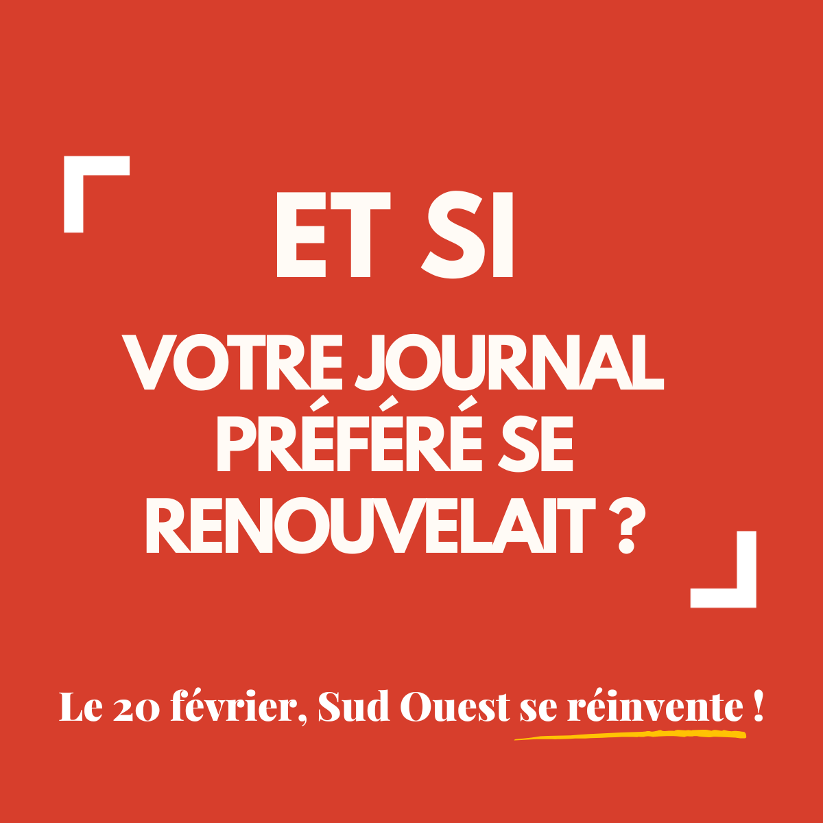 [TicTac] Dans 4 jours découvrez la nouvelle formule de votre journal <a href="/sudouest/">Sud Ouest</a>  
👉 Un format plus pratique, un nouveau logo, une maquette plus moderne et toujours le même ADN : faire circuler l’info locale !

👀 Rendez-vous mardi 20 février !

#presse #pqr #teasing
