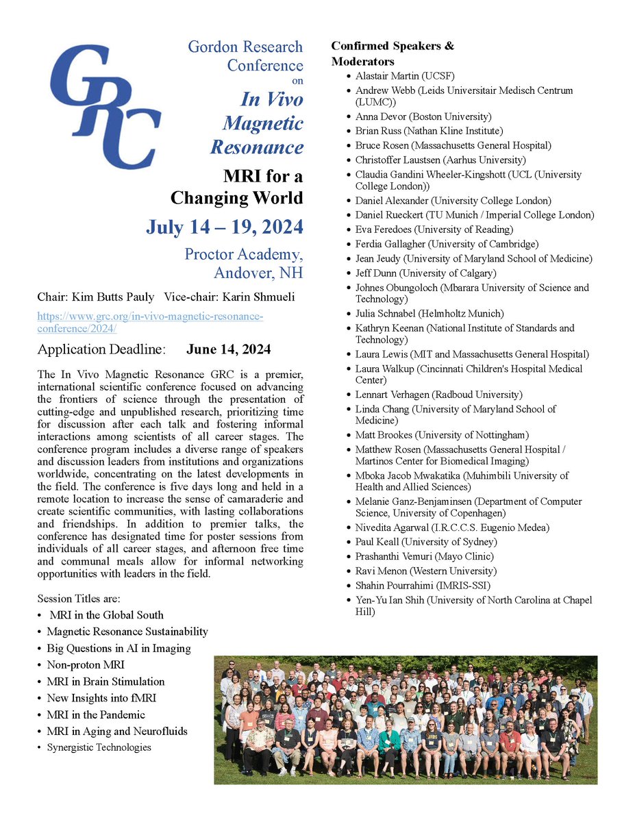 GRC for MRI researchers in New Hampshire in July. Great science. Trainees see the Gordon Research Seminar too. @ISMRM @ESMRMB @DanielSodickson @MRInicole @mrimark @Dee_Kay_Jay @IleanaJelescu @fmrib_karla grc.org/in-vivo-magnet… trainee conference: grc.org/in-vivo-magnet…