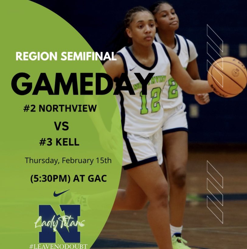 It's Gameday for the Lady Titans.  The Lady Titans travel to GAC to face Kell.  Semifinal Region Tournament action begins at 5:30PM. 

🆚 Kell
📍 GAC
⏱️ 5:30PM Tip-off
📆 Thursday , 2/15
🏀 Region Playoffs Semifinal