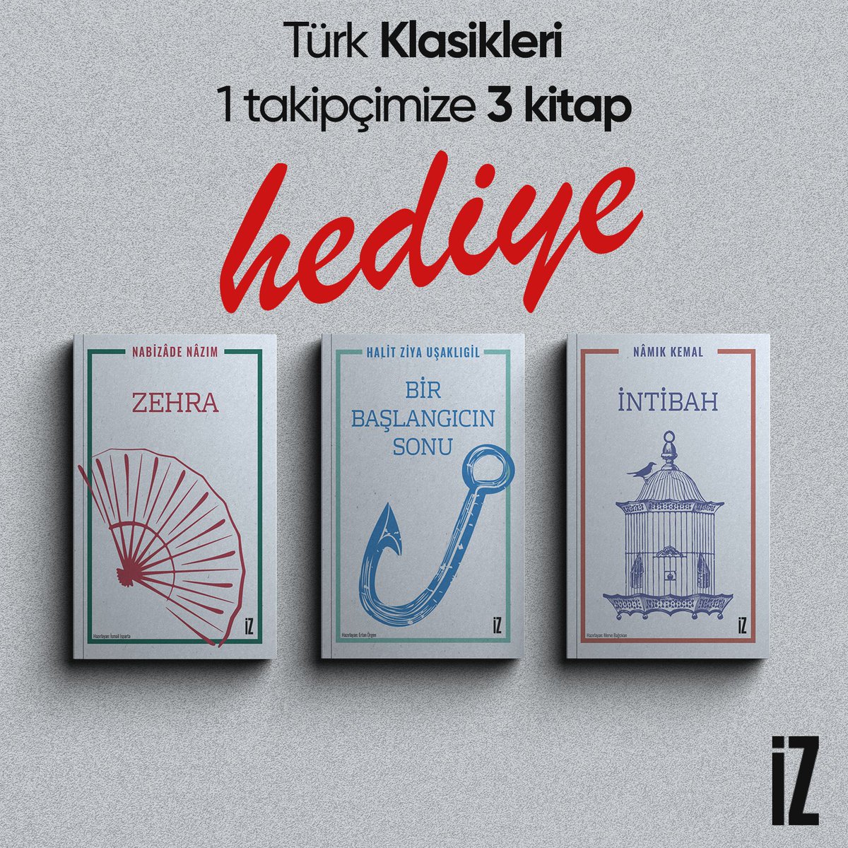 Türk Klasiklerinden unutulmaz eserler…
1 takipçimize görselde yer alan üç klasik eseri hediye ediyoruz.
Yapmanız gerekenler;
➡️ Bizi takip et
➡️ Bu tweeti RT et ve beğen
➡️ Yoruma arkadaşlarını etiketle

Son gün 22 Şubat Perşembe
#izyayıncılık #kitap #klasik #hediye #türk