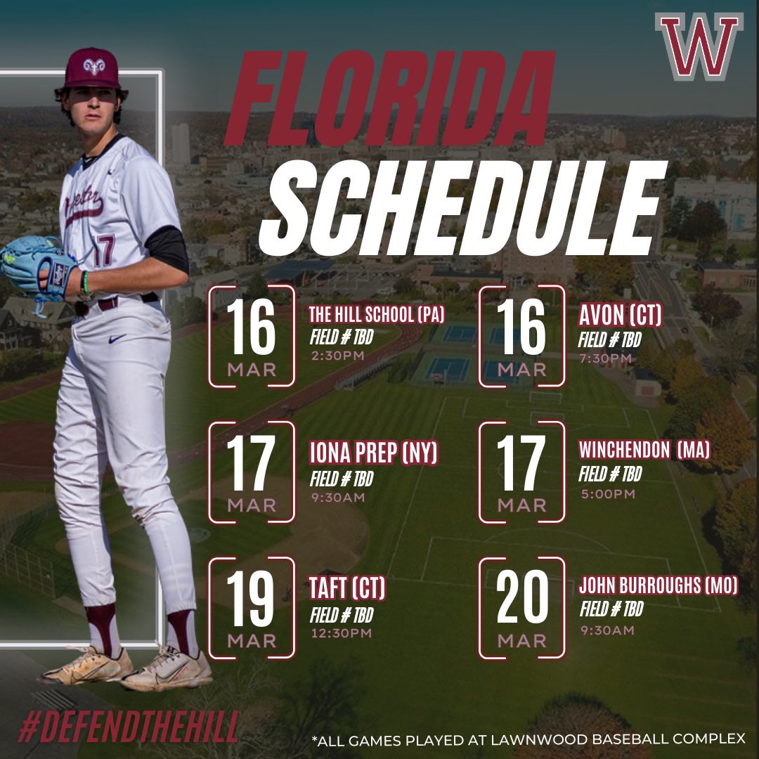 𝙃𝙚𝙖𝙙𝙞𝙣𝙜 𝙎𝙤𝙪𝙩𝙝..

One month away from our annual Florida trip.. Excited to kick off our 2024 season with this group! ⚾️🐐☀️

#WorcesterBaseball | #DefendTheHill