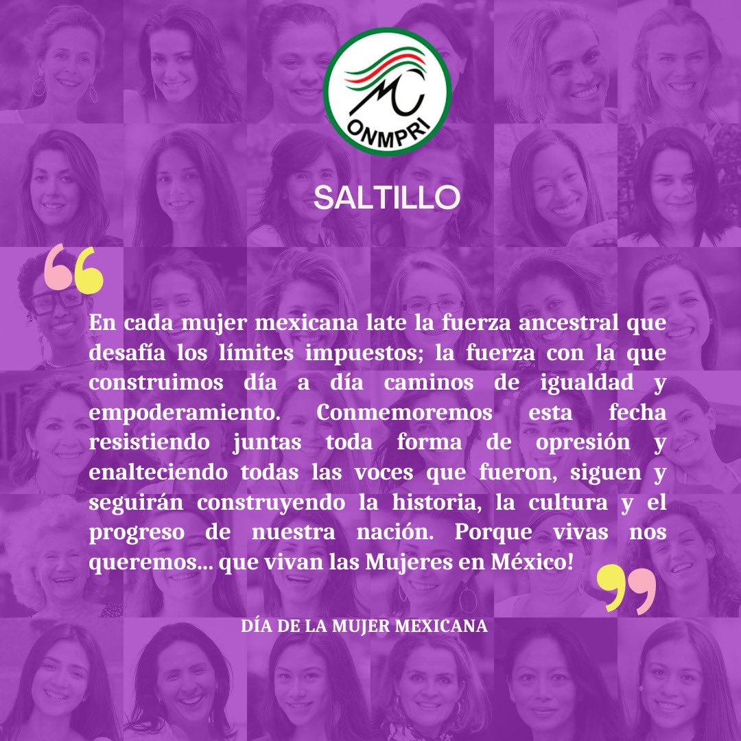 onmpri_saltillo's tweet photo. Hoy para conmemorar el #DíaDeLaMujerMexicana, compartimos algunas frases que nos impulsan a continuar la lucha por nuestros derechos. 

¡Reconozcamos la lucha de todas, juntas somos invencibles! 💪💜 

#MujeresConstruyendoMujeres https://t.co/i1WTbxoU6A