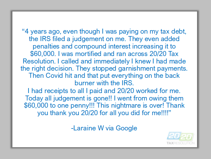 We love our clients and our clients love us! 💚  This review from Laraine is just one of the hundreds of 5-star reviews we've received on Google. You can check out our page for more! #TaxHelp #TaxDebt #IRSDebt #TaxResolution #ClientSatisfaction #CustomerSatifaction