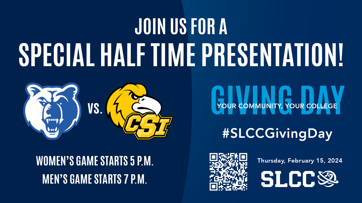 IT'S GAMEDAY!!!

Not only is is gameday, it is also SLCC Giving Day!

Salt Lake will take on Southern Idaho tonight at 5PM & 7PM inside Bruin Arena!

Prize giveaways will be available to those that choose to donate to SLCC programs, scholarships, etc.

#bruinway