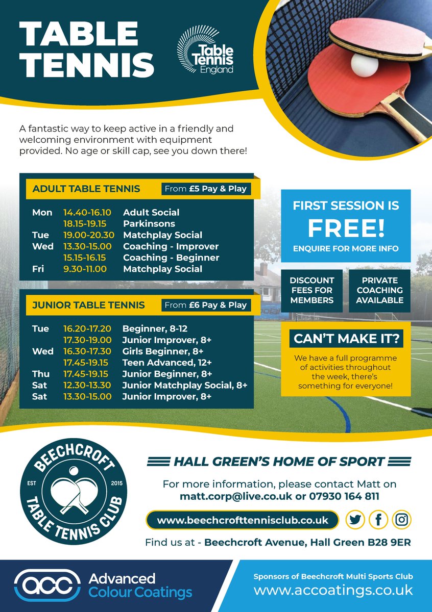 PRACTICE YOUR TABLE TENNIS SKILLS AT ONE OF OUR MANY PAY AND PLAY SESSIONS IN HALL GREEN #TABLETENNISCLUBBIRMINGHAM #TABLETENNIS #getactivesolihull #ClubHubUK #B28 #pingpong #BirminghamMind #ageuk #mentalhealth #advancedcolourcoatings
