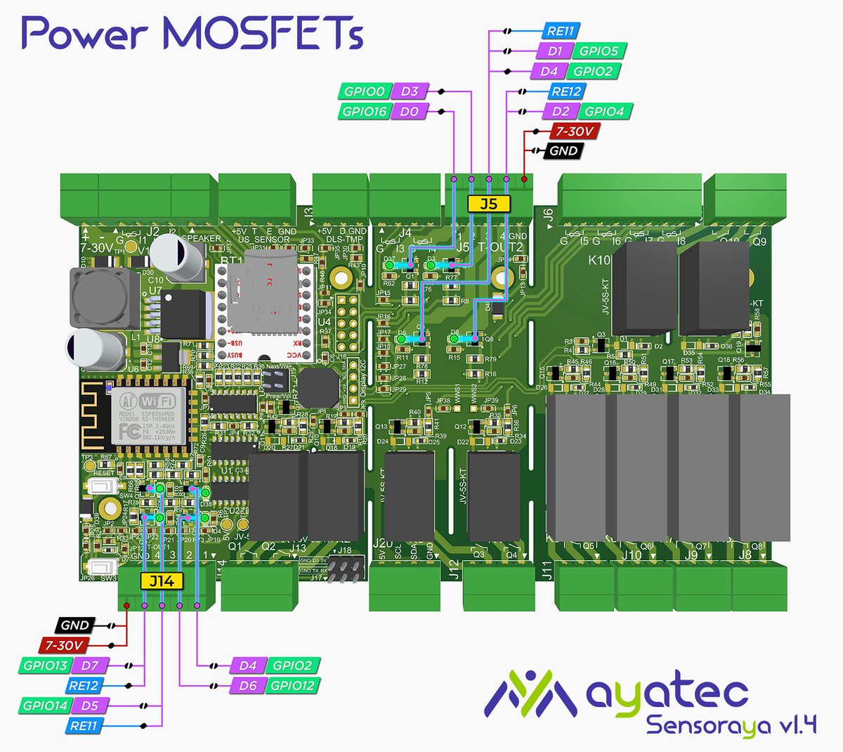ayateceu's tweet image. Starting a walkthrough for the upcoming 1.4 update of Sensoraya, the own-designed PCB for #ESP8266 and #unicontrol. This week&apos;s fact: It accommodates up to 8 independent power MOSFETs capable of functioning either as a PWM or as a simple digital output. #iot  #nocoding #diy