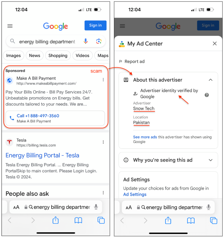 This is insane!... Fake utility companies extort money from households, from Google Ads?
The crooks have registered dozens of different domains names and built templates that appear related to energy or utility savings.