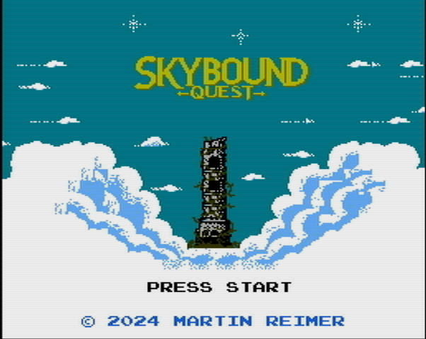 martinreimer's tweet photo. Here we go, start screen for Skybound Quest. Its going to be a platform adventure game. 

#ByteOff24 #NES #homebrew #NESmaker #nesdev #indieNES #indiedev #gamedevs #pixelart https://t.co/QXYXI7FY36