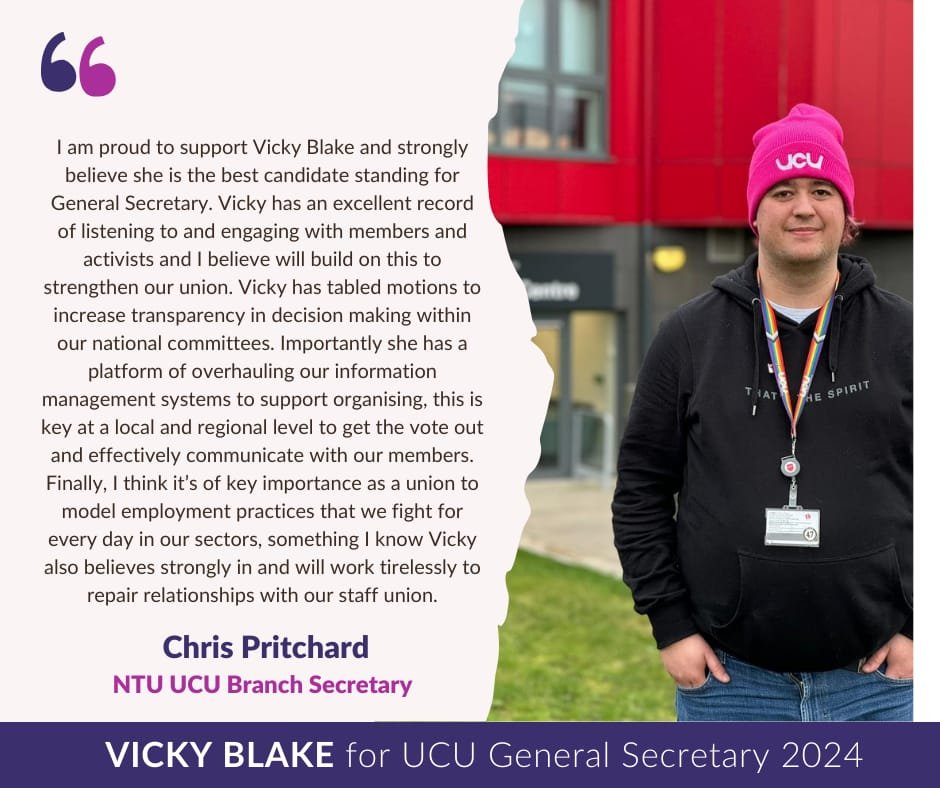 I'm proud to support Vicky Blake (<a href="/zenscara/">Vicky Blake UCU @vickyblake.bsky.social</a>) for <a href="/ucu/">UCU</a> #GeneralSecretary, please see below for why! #Vicky4GS vickyblakeucu.uk/endorsements/#…