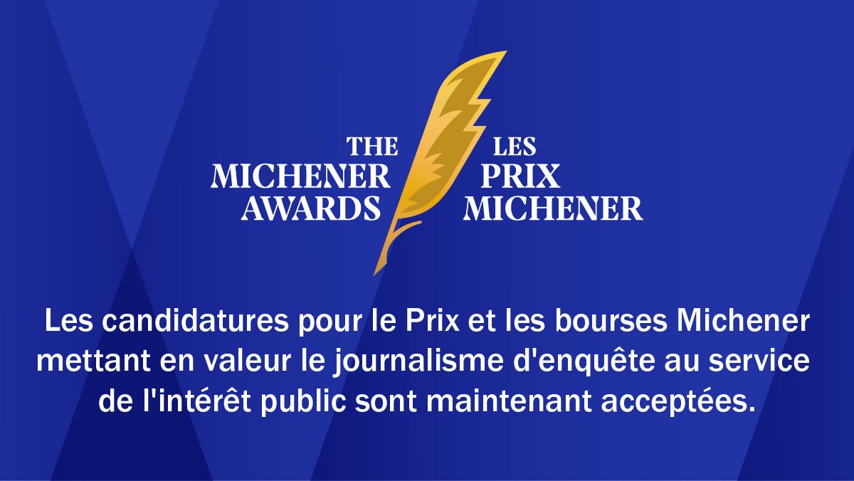 Michener_Journo's tweet photo. Demain est le dernier jour pour soumettre une candidature au Prix et aux bourses Michener!

https://t.co/VwosTVEdzd https://t.co/4C6WHGj3Z5