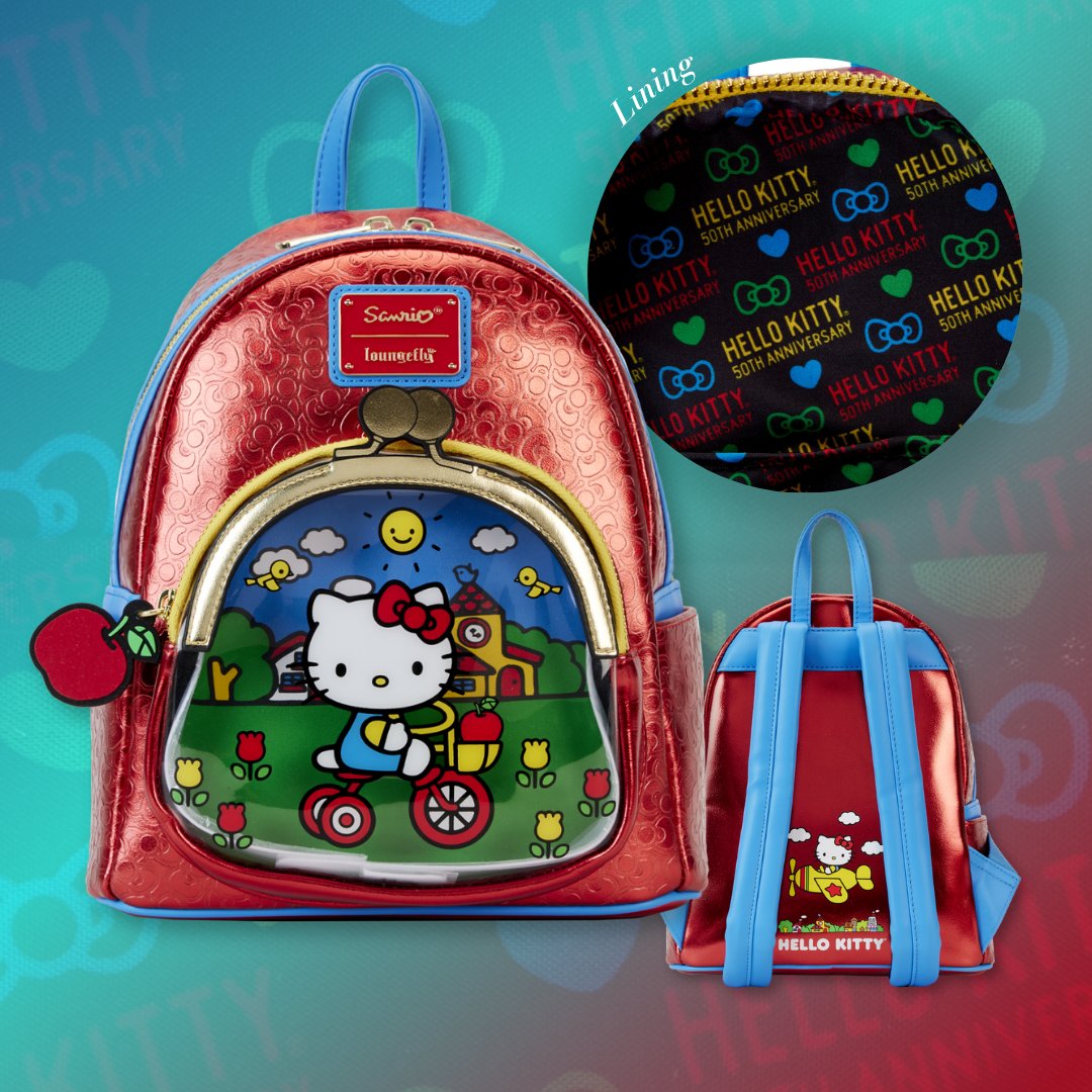 loungeflynews's tweet photo. Coming Soon: First Look ~ Loungefly Sanrio Hello Kitty 50th Anniversary Coin Bag Metallic Mini Backpack 

 Releasing in March on Loungefly .com and your favorite small shop https://t.co/GZKi9BmH82
