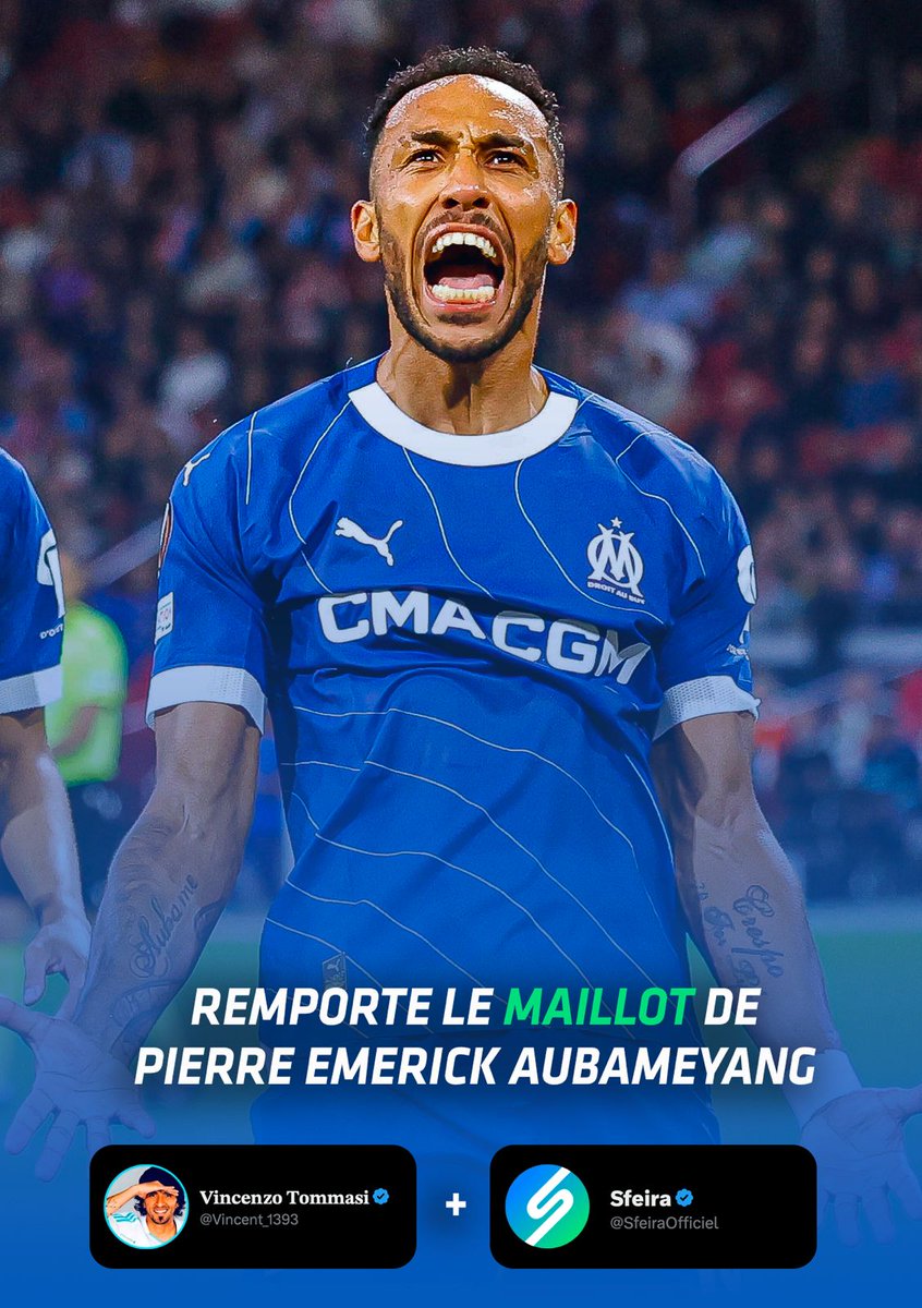 Vincent_1393's tweet image. 🔵⚪ Pour vous remercier d'être + de 100k à me suivre, je vous propose de gagner un maillot de l'OM floqué Aubameyang avec @SfeiraOfficiel !

𝗣𝗼𝘂𝗿 𝗽𝗮𝗿𝘁𝗶𝗰𝗶𝗽𝗲𝗿, 𝗰'𝗲𝘀𝘁 𝘀𝗶𝗺𝗽𝗹𝗲 :
➜ RT ce tweet
➜ Follow @SfeiraOfficiel &amp;amp; @Vincent_1393

T.A.S le 23 février ! 🍀
