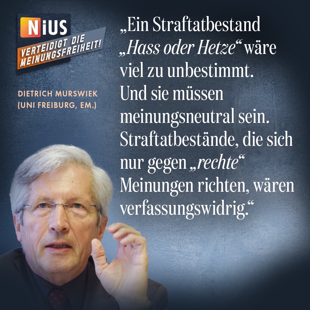 Drei renommierte Verfassungsrechtler zeigen sich ziemlich besorgt über Aussagen &amp; Umgang mit der #Meinungsfreiheit von Innenministerin <a href="/NancyFaeser/">Nancy Faeser</a>, Familienministerin <a href="/lisapaus/">Lisa Paus, MdB</a> &amp; Verfassungsschutzchef Thomas Haldenwang. 

Man kann es sich nicht deutlich genug machen! #NIUS