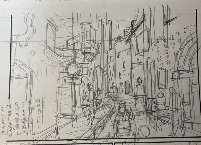 ファンタジーだろうが現代物だろうが通りを描く時は看板を描け。その奥にある建物を描かなくて済む。