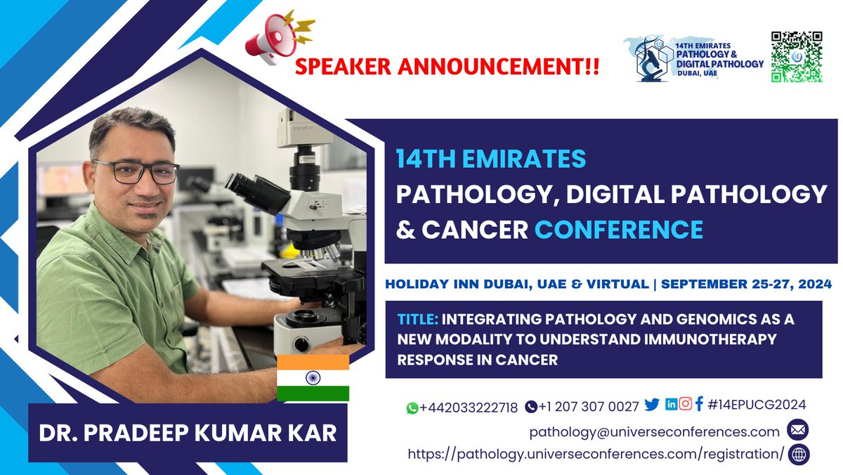 PathologyExper1's tweet image. Meet our speaker “Dr. Pradeep Kumar Kar” will present at our CME/CPD accredited 14EPUCG2024 Conference from September 25-27, 2024 in Holiday Inn Dubai, UAE &amp;amp; Online.    

Register virtually link here: pathology.universeconferences.com/virtual-regist… #LabMedicine #PathologyLab