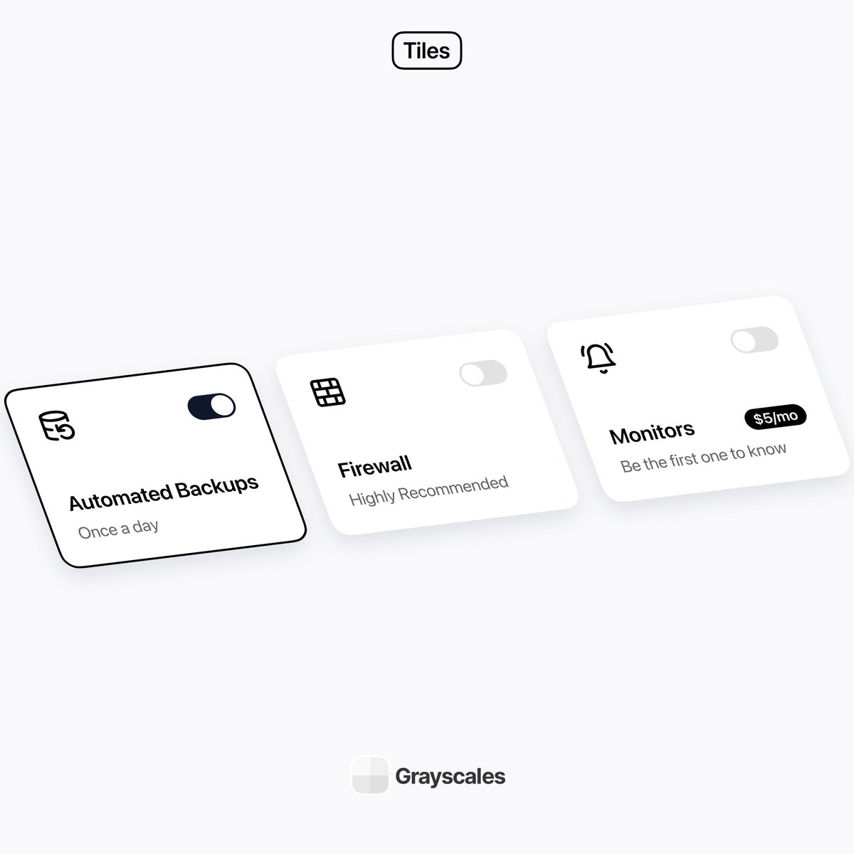 ✨Tonight's Grayscal.es reveal: Tiles

Allow users to make a single/multiple selections from a group of choices

⌨️ Keyboard friendly
✅💥 For Selection or Action
↔️ Different sizes
🎨 Multiple styles