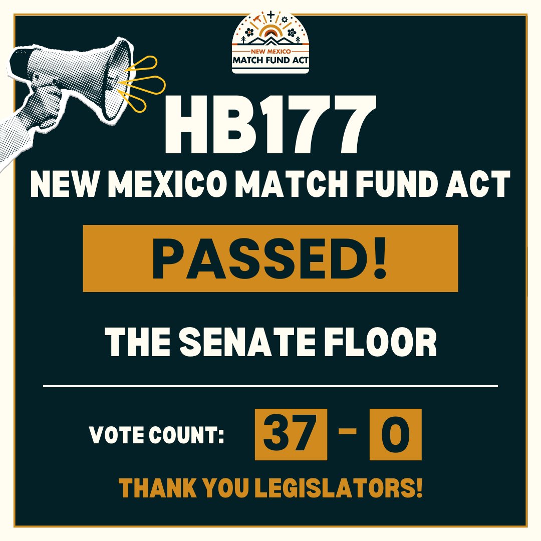 HB177 passes the Senate 37-0! Next stop: Governor's desk. #NMMatchFund #EnergizeNM #NMPol #NMLeg