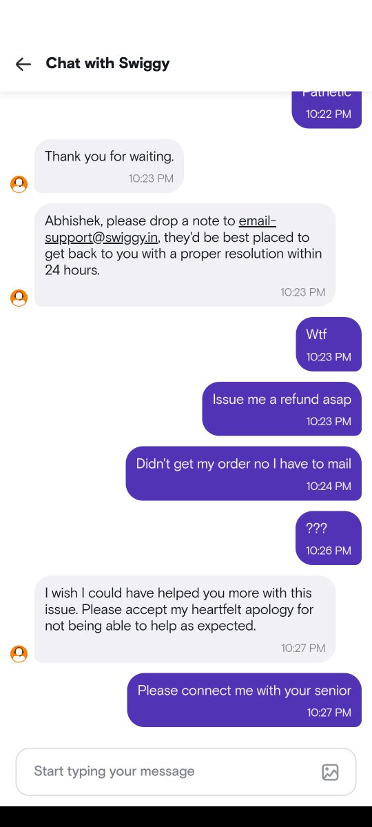 _kehkelunga's tweet photo. @Swiggy @SwiggyCares 
Order marked delivered &amp; I didn't even receive my order ????
Now customer support is not issuing a refund not telling me where the order is not delivery boy is picking up the call !
Please issue me a refund asap https://t.co/vTluVkHhau
