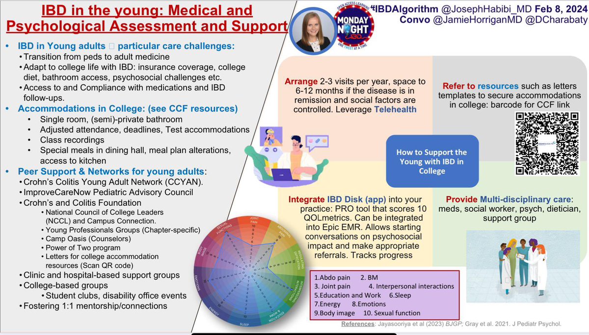 JosephHabibi_MD's tweet image. #IBDAlgorithm💎 #IBD in the youth: Medical & Psychosocial Support
@MondayNightIBD w @JamieHorriganMD @DCharabaty
🔹Takes a MultiD🏘️!
✅IBD Disk tool
✅@CrohnsColitisFn letter templates for college accommodations
✅@CCYANetwork @ImproveCareNow resources
🗳️PostConvo polls👇🏽