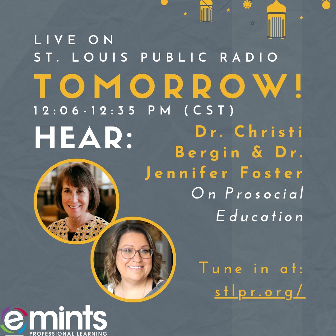 <a href="/emintsnc/">eMINTS</a> Program Director, Dr. <a href="/J_Rae_Foster/">Jen</a> and #ProsocialEducation expert, Dr. Christi Bergin will be LIVE on <a href="/stlpublicradio/">St. Louis Public Radio</a> TOMORROW from 12:06-12:35 PM to discuss #prosocial #education! Tune in at stlpr.org.