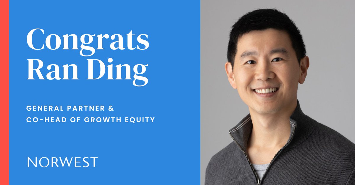 Since joining Norwest in 2011 as an Associate, @ran_ding has left an indelible mark on our firm. And today, we are 🔥 fired up 🔥 to share his promotion to General Partner and Co-Head of our Growth Equity team!