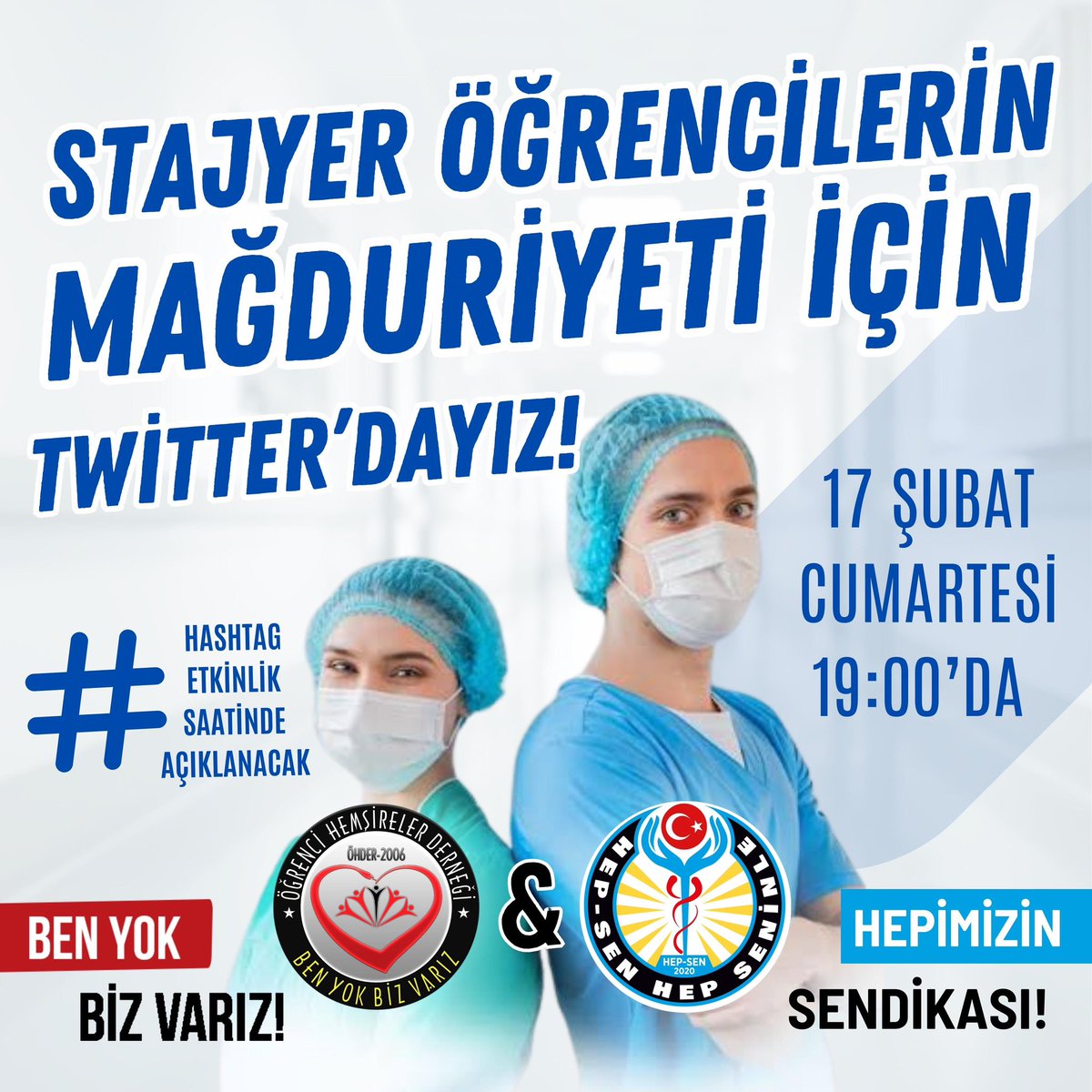 SAĞLIK STAJYERLERİNİN MAĞDURİYETİNİ DUYURMAK İÇİN! 

📆 17 Şubat CUMARTESİ 
⏰ 19:00

Hashtag etkinlik saatinde açıklanacaktır!

HEP-SEN, HepSen’inle!

Türkiye'nin En Genç ve Dinamik Yeni Nesil Sağlık Sendikası <a href="/hepsen_2020/">HEP-SEN</a>

🌐 hepsen.org.tr
☎️0216 759 44 14