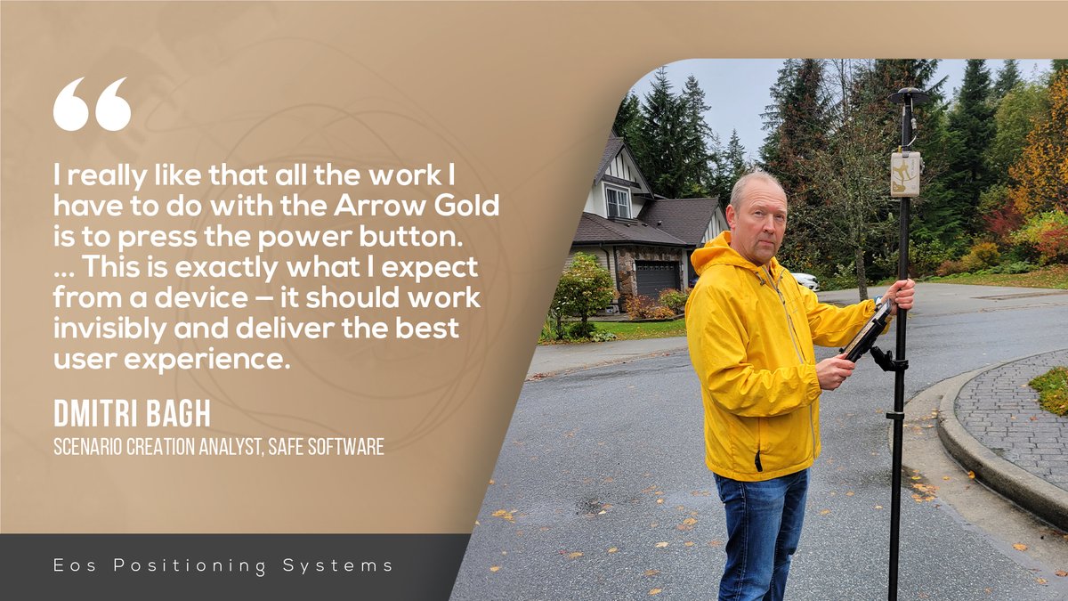 Through research, testing, & passion, Dmitri helps pave the way for visually powerful, high-accuracy data collection with #AR at @SafeSoftware. Using Eos Arrow Gold, he achieves precise accuracy with ease! Revisit his spotlight: ow.ly/aqfo50QxUfp @DmitriAtSafe #GPS #tbt