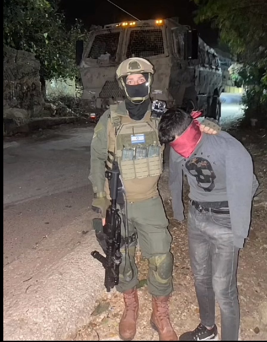An Israeli soldier posted a picture on his social media of himself arresting a child after tying his hands and blindfolding him during Israeli raids on Palestinian cities in the West Bank.

Credit: <a href="/ytirawi/">Younis Tirawi | يونس</a>