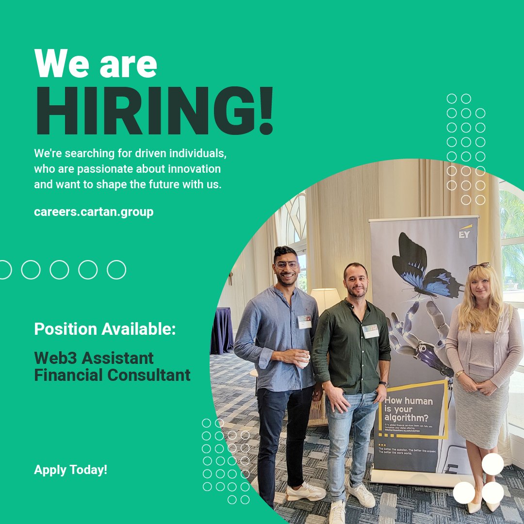 We are hiring a Web3 Assistant Financial Consultant! If you're passionate about blockchain, cryptocurrencies, and financial technology, this could be your dream job! 🌟 Apply here today bit.ly/3OIUdOB

#wearehiring #hiring #web3 #financialconsultant