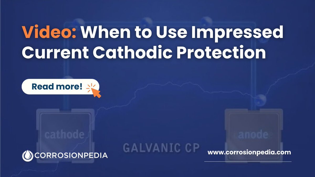 corrosionpedia's tweet image. Impressed current cathodic protection (ICCP) is necessary when stray electrical currents threaten to corrode metal equipment.
Tap to learn more: buff.ly/3w8t6pH

#CorrosionPrevent #ICCPInsight #MetalProtection #ElectricalThreats #CathodicDefense