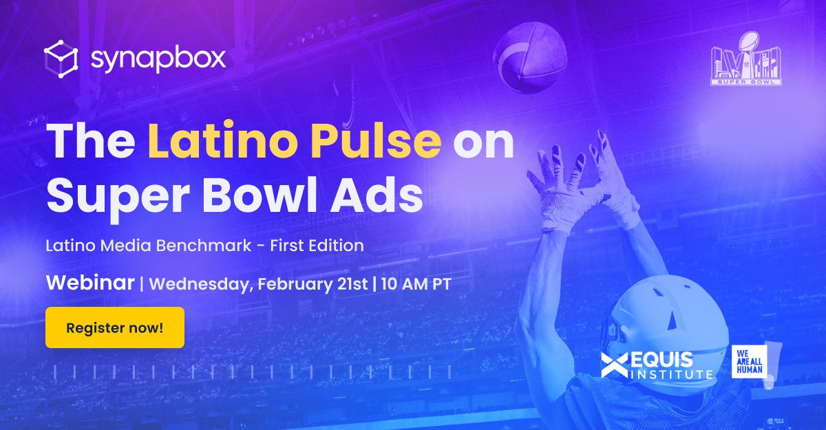 Explore Latino sports fans with our 'Latino Pulse on Super Bowl Ads' report. Join us Feb 21, 10 am PT for top findings from analyzing 30 ads with 2,500 consumers. Don't miss out on understanding the Latino audience in sports advertising! Register now ➡️ ow.ly/9k1H50QC4bN