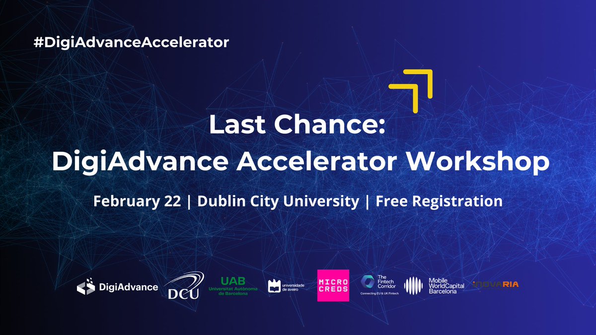 The Irish Institute of Digital Business (@iidb_ie) on Twitter photo Don’t miss the #DigiAdvance Accelerator Workshop next Thursday, Feb 22, at <a href="/DCU/">Dublin City University</a>! We're all set to start the countdown for our free, in-person workshops and talks with experts from industry and academia⚡
Seats are going fast, be sure to get yours here 👉 eventbrite.ie/e/digiadvance-… Don’t miss the #DigiAdvance Accelerator Workshop next Thursday, Feb 22, at <a href="/DCU/">Dublin City University</a>! We're all set to start the countdown for our free, in-person workshops and talks with experts from industry and academia⚡
Seats are going fast, be sure to get yours here 👉 eventbrite.ie/e/digiadvance-…