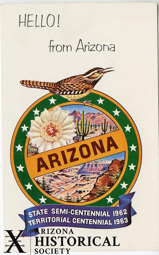 #AZHistoryWeek Did you know AZ had an anniversary seal for its bicentennial as a state &amp; centennial as a territory? It was created for Mountain States Telephone &amp; Telegraph Company’s 1962 phone directory by their employee, Audrie L. Morris.
📷100-0004420
