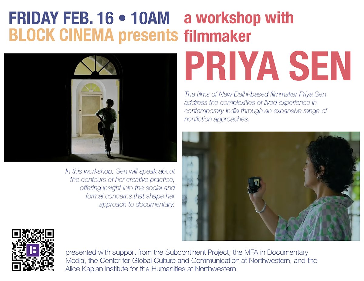 We're delighted to help support this @NUBlockMuseum Cinema workshop about the contours of Priya Sen's practice and the social concerns that shape her approach!