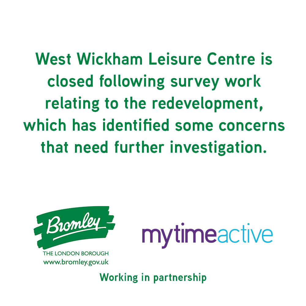 West Wickham Leisure Centre is being closed from today following survey work relating to the redevelopment of the centre which has identified some concerns that need further investigation tinyurl.com/3rc3mj4z